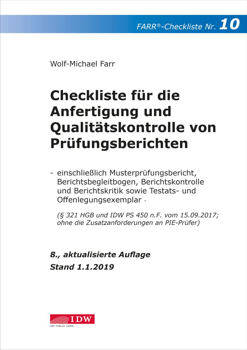 Checkliste 10 für die Anfertigung und Qualitätskontrolle von Prüfungsberichten Checkliste 10 für die Anfertigung und Qualitätskontrolle von Prüfungsberichten