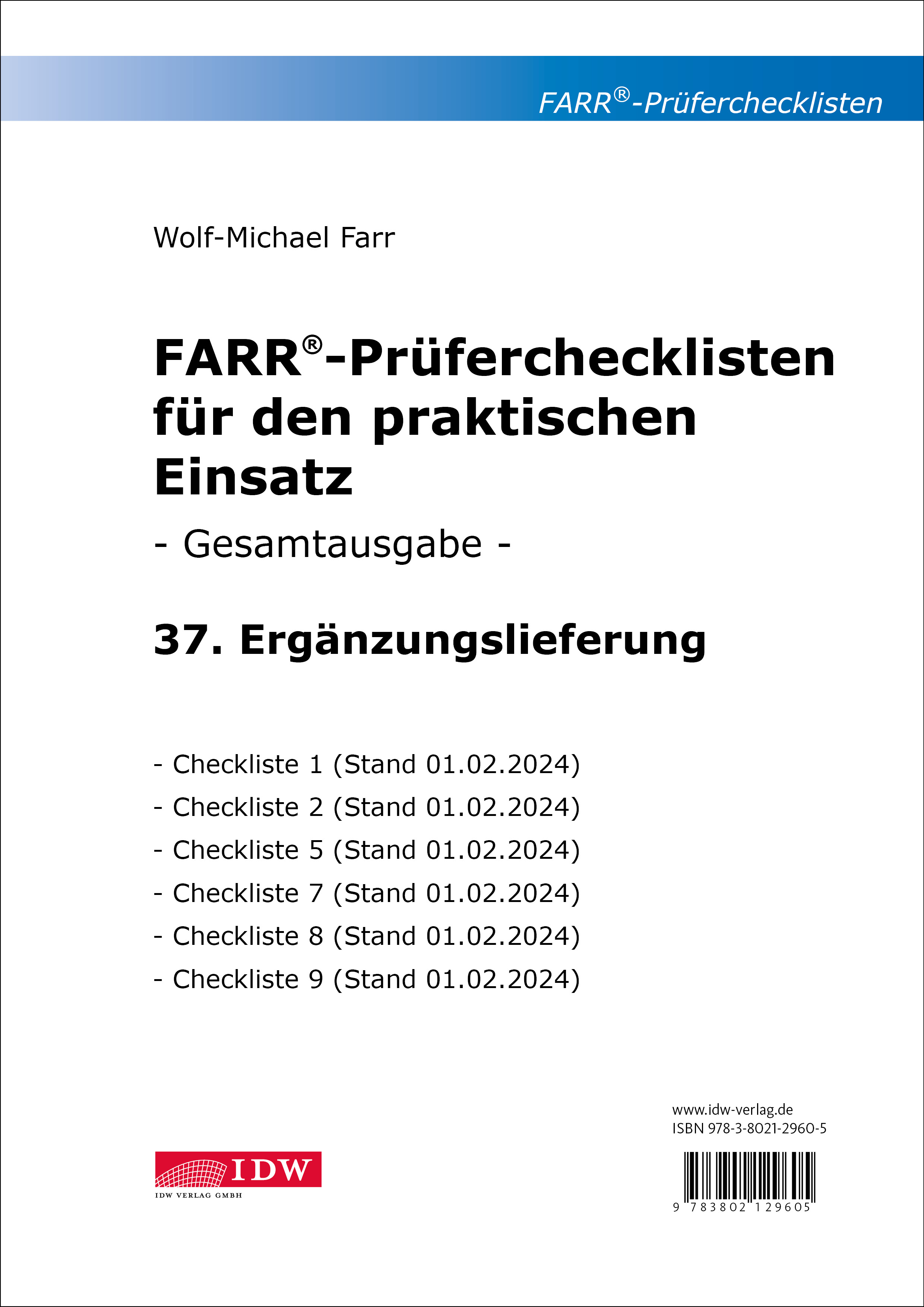 FARR Prüferchecklisten für den praktischen Einsatz - 37. Ergänzungslieferung  