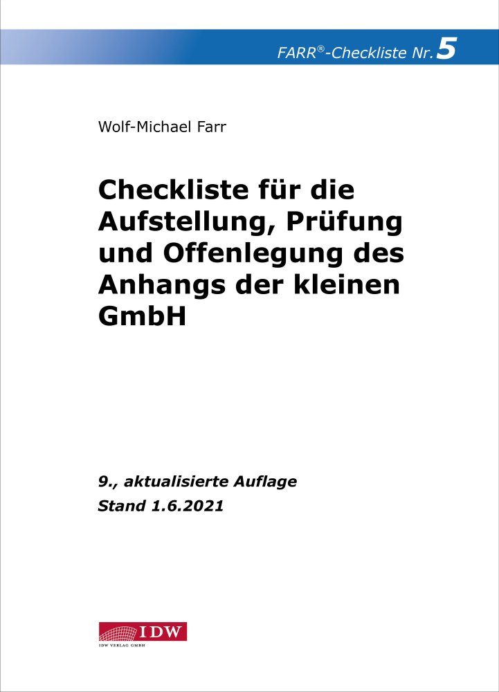 Checkliste 5 für die Aufstellung, Prüfung und Offenlegung des Anhangs der kleinen GmbH