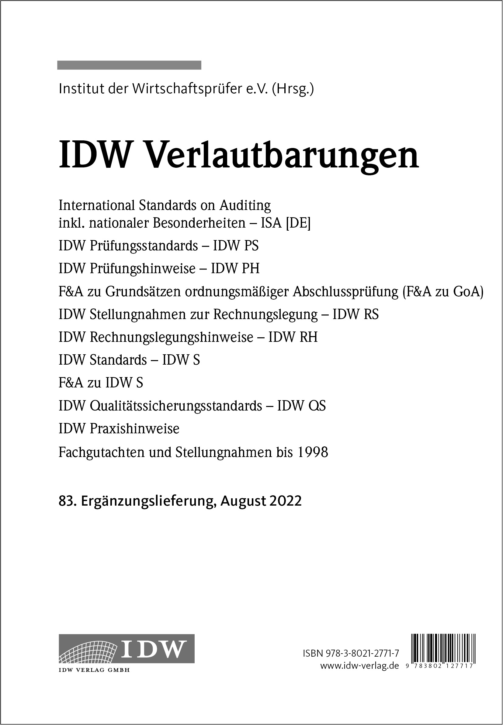 IDW Verlautbarungen - 83. Ergänzungslieferung 