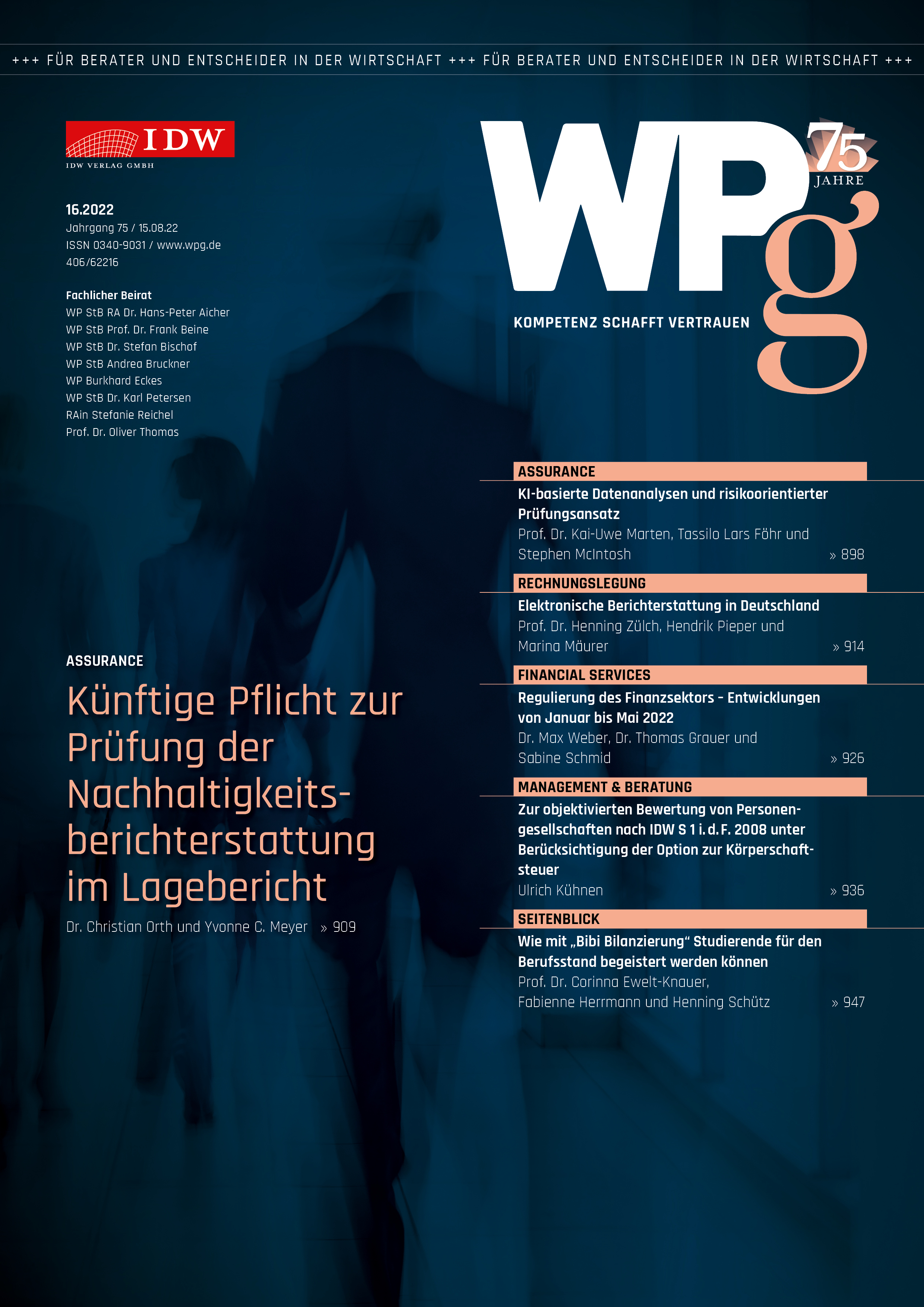 WPg - Die Wirtschaftsprüfung 16/2022   