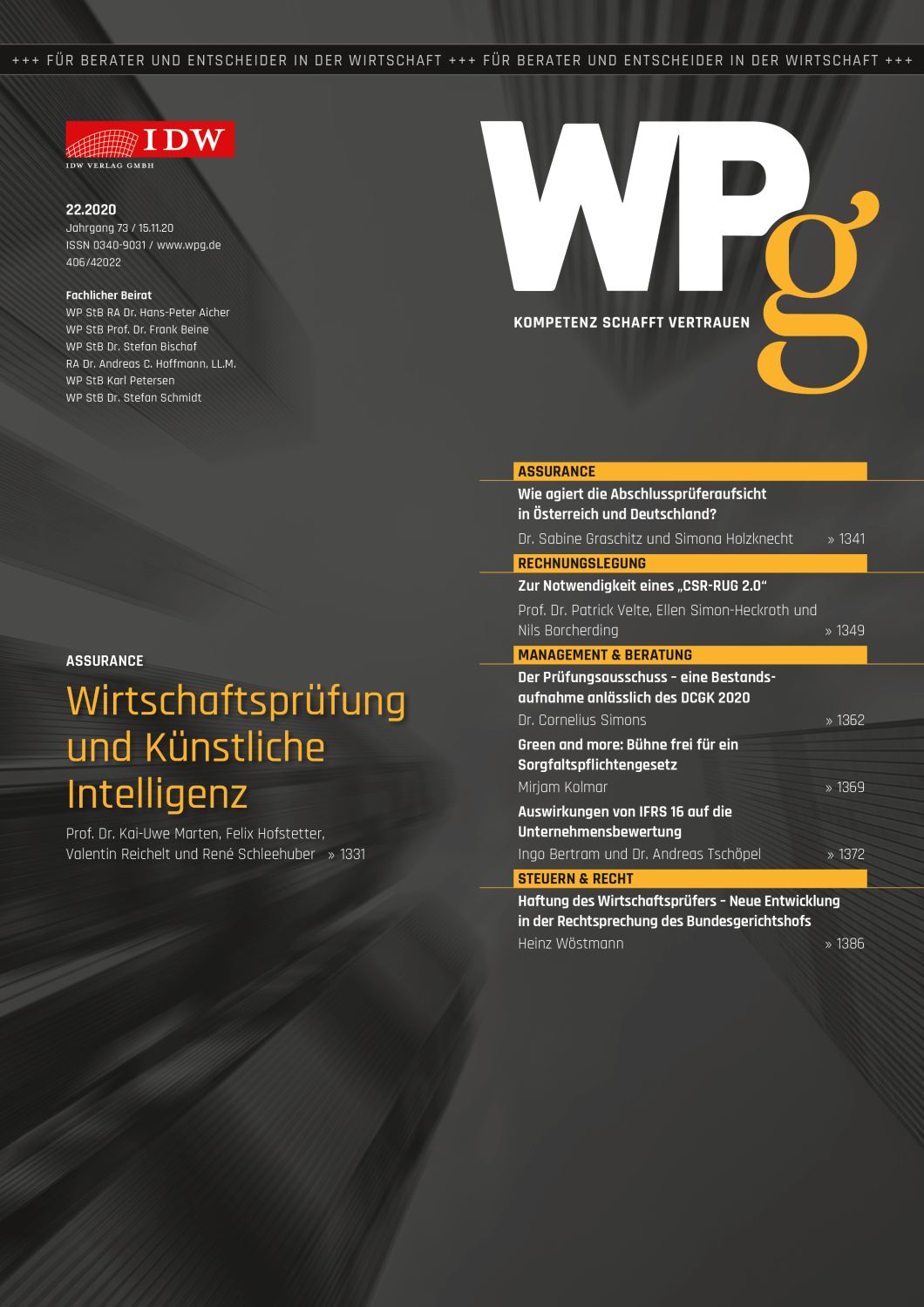 WPg - Die Wirtschaftsprüfung 22/2020