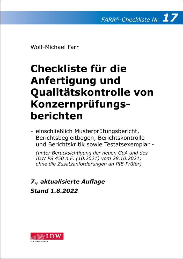 Checkliste 17 für die Anfertigung und Qualitätskontrolle von Konzernprüfungsberichten 