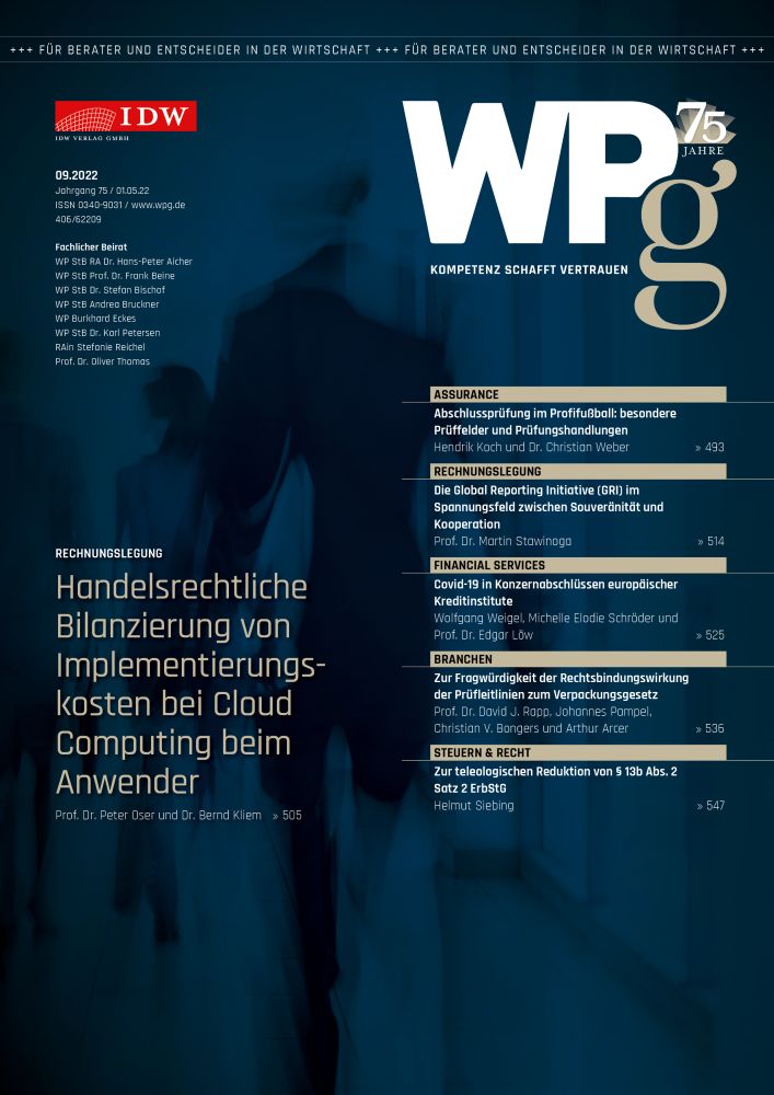 WPg - Die Wirtschaftsprüfung 9/2022