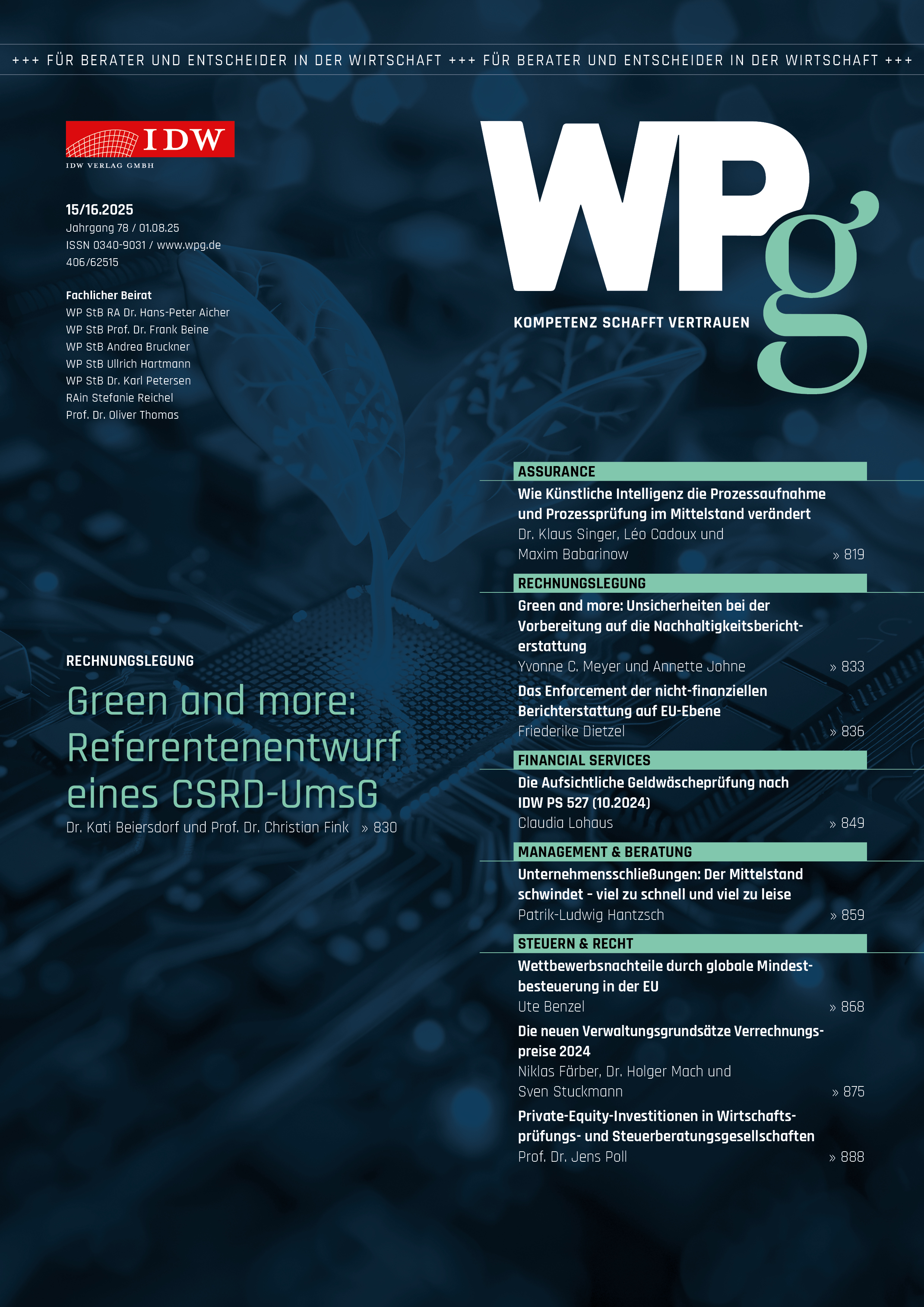 WPg - Die Wirtschaftsprüfung 15.16/2025      